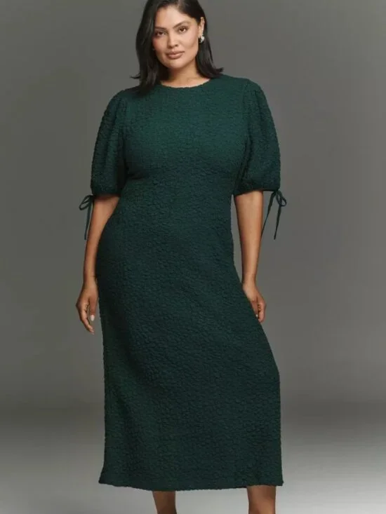 English Factory Short-Sleeve Textured Midi Dress - Picture 1 of 10